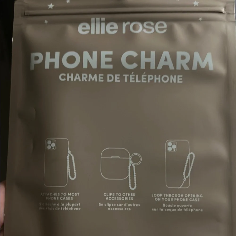 Phone Charm with Chain - Silver & Iridescent Phone Grip & Stand New